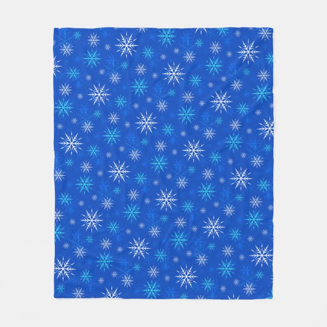 Couverture Polaire Laisser neiger, Blue Snowflake Motif Blanche polai (Devant)
