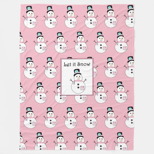 Couverture Polaire Laisser neiger Snowman rose Noël polaire Blanche (Devant)