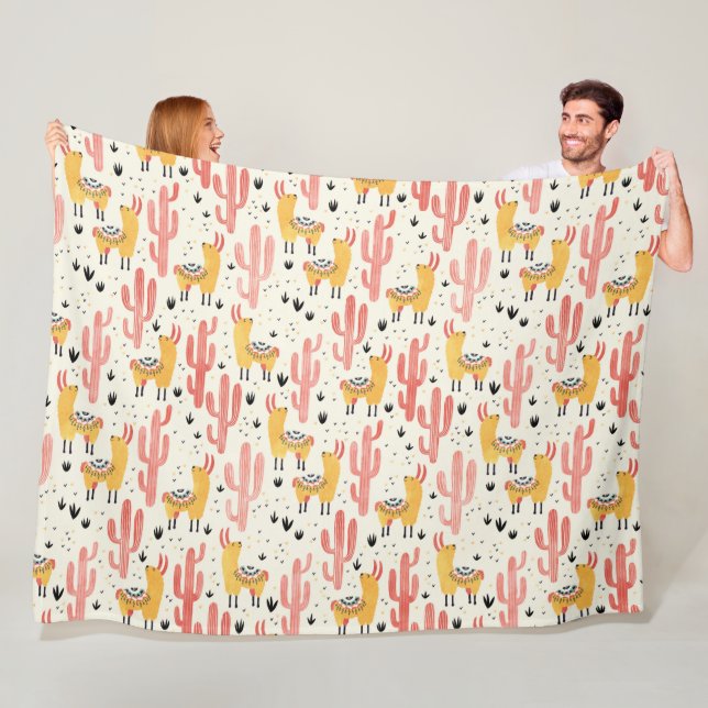 Couverture Polaire Lama heureux avec le cactus (En situation)