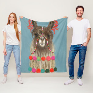 Couverture Polaire Lama orné - brun