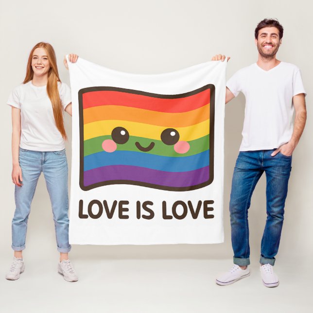 Couverture Polaire L'amour est l'amour - Kawaii Rainbow Design (En situation)