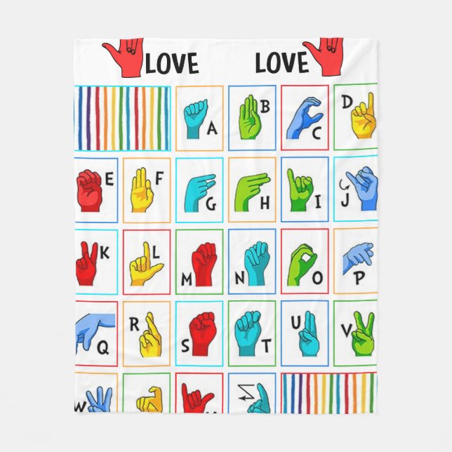 Couverture Polaire Langue des signes Couleurs alphabet ASL Maman Amou (Devant)