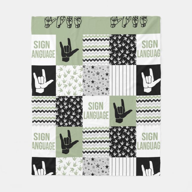 Couverture Polaire Langue des signes forme motif sage vert ASL Mom Lo (Devant)