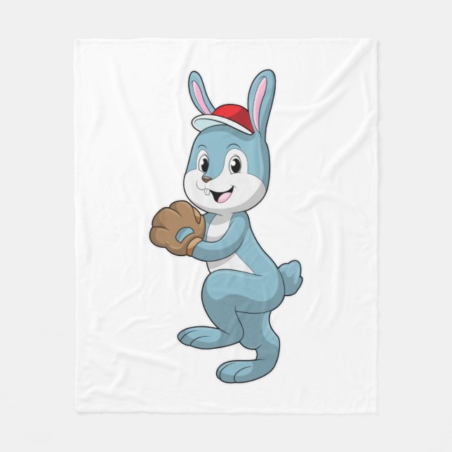 Couverture Polaire Lapin au baseball avec gant de baseball (Devant)