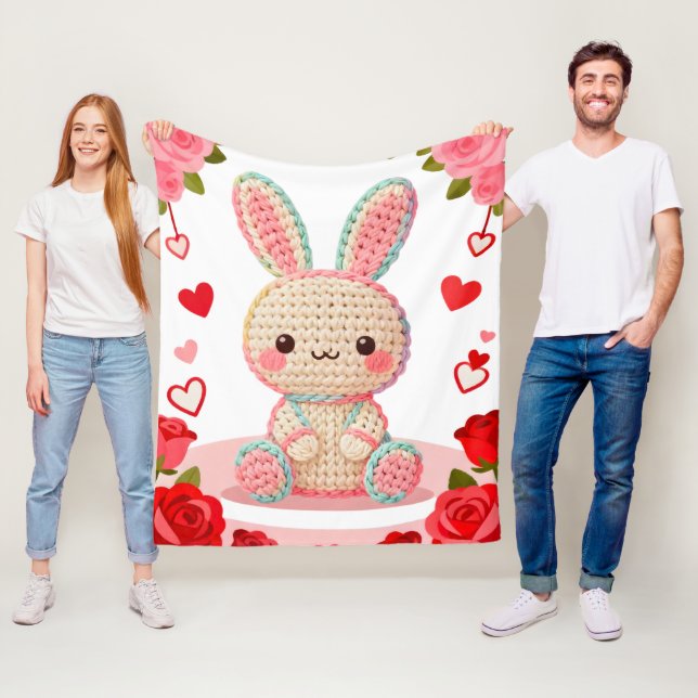 Couverture Polaire Lapin au Crochet Doux & Roses (En situation)