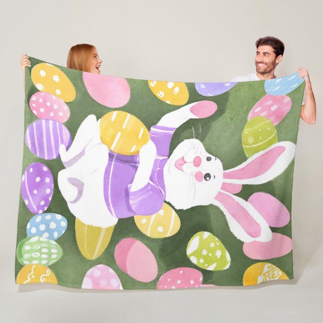 Couverture Polaire lapin avec oeufs de pâques (En situation)