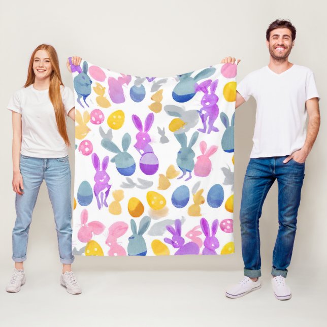 Couverture Polaire lapin avec oeufs de pâques (En situation)