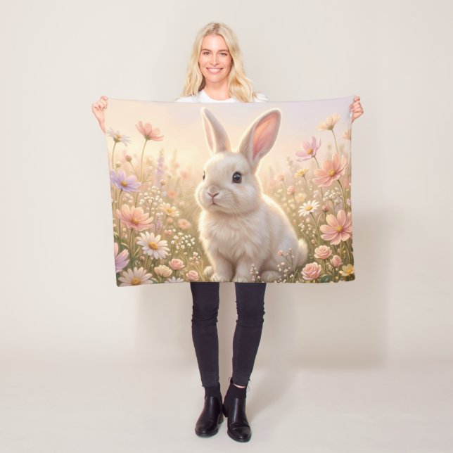 Couverture Polaire Lapin Blanc (En situation)