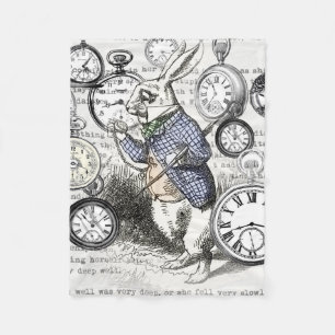 Couverture Polaire Lapin Blanc Alice au Pays des Merveilles Horloges