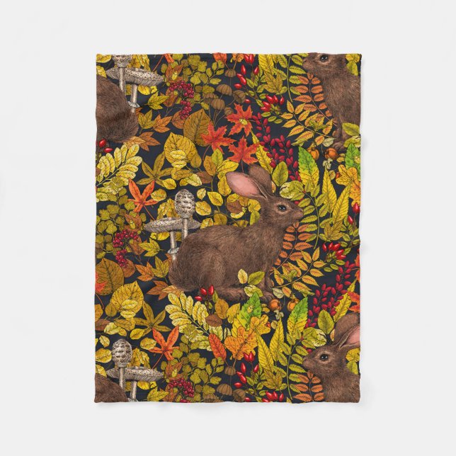 Couverture Polaire Lapin d'automne en noir (Devant)