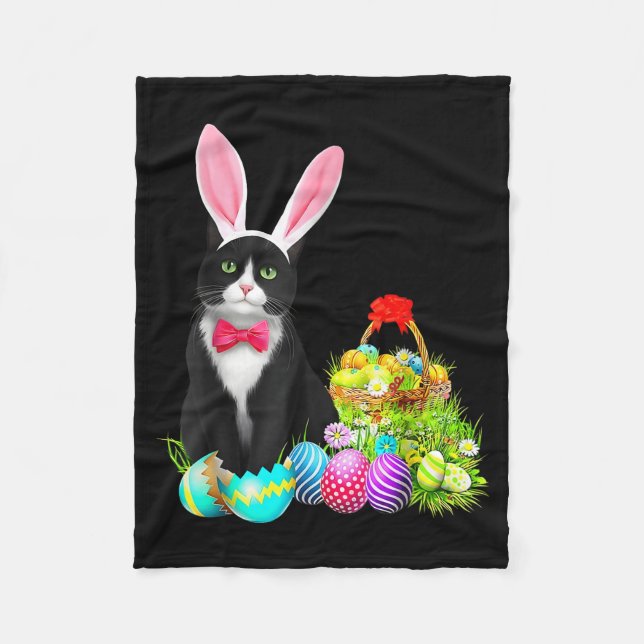 Couverture Polaire Lapin de Pâques Chat Oreilles de Lapin Œufs Joyeux (Devant)