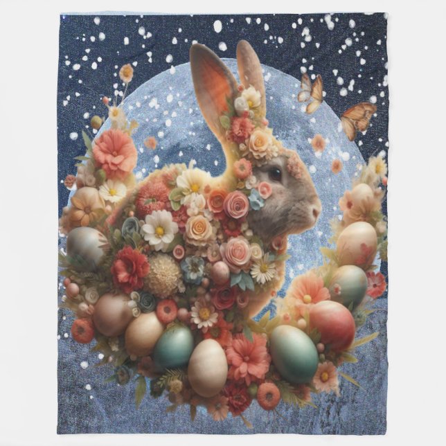 Couverture Polaire Lapin de Pâques en fleurs  (Devant)