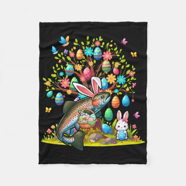 Couverture Polaire Lapin de Pâques oeufs mignons de truite poisson Co (Devant)