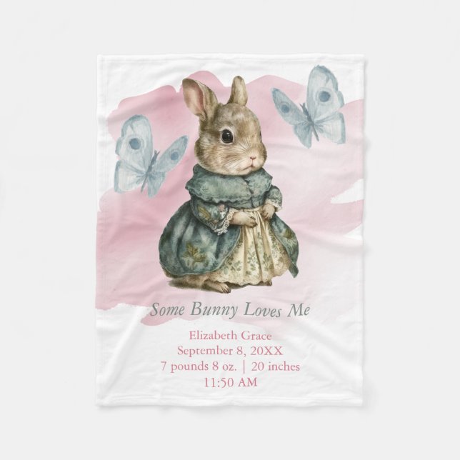 Couverture Polaire Lapin de Pâques Papillon Rose Éclaboussure Bébé  (Devant)
