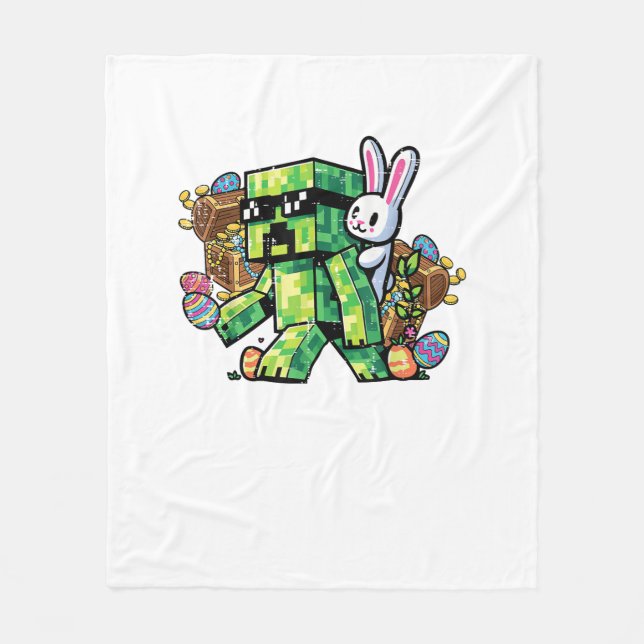 Couverture Polaire Lapin de Pâques Pixel Gamer Enfant Garçons  (Devant)