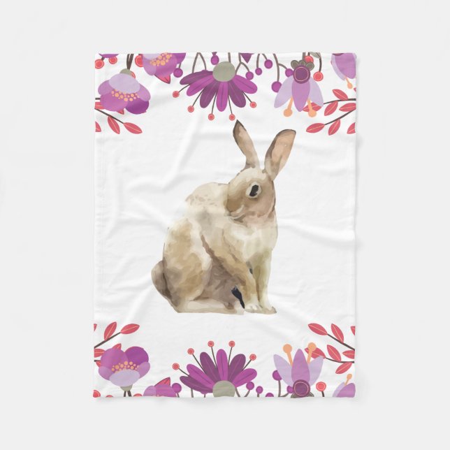 Couverture Polaire Lapin de Pâques Purple Floral (Devant)