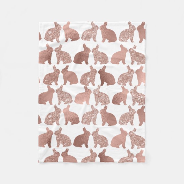 Couverture Polaire Lapin de Pâques Rose Gold Métallic Pailleté Feuill (Devant)