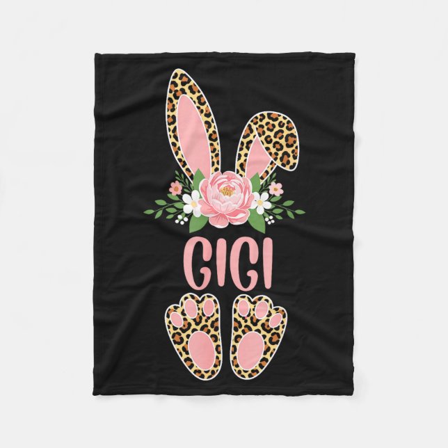Couverture Polaire Lapin gigi léopard floral joyeuses pâques printemp (Devant)