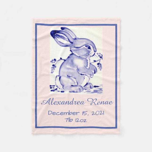 Couverture Polaire Lapin lapin lapin rose et bleu Pastel Personnalisé (Devant)
