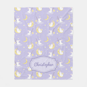 Couverture Polaire Lapin mignon violet et jaune avec étoiles de lune