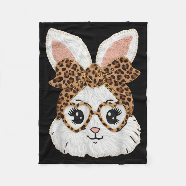 Couverture Polaire Lapin Mignon Visage de Léopard Fille Heureuse Pâqu (Devant)