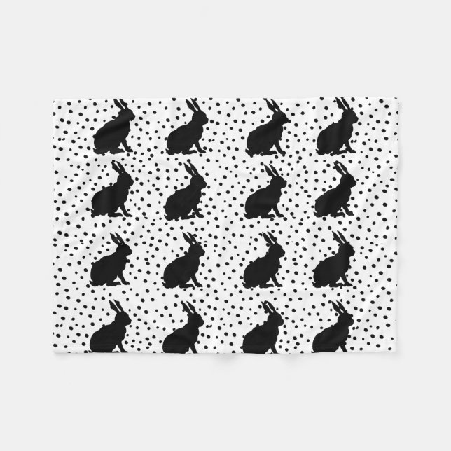 Couverture Polaire Lapin noir Silhouette Lapin de Pâques (Devant (Horizontal))