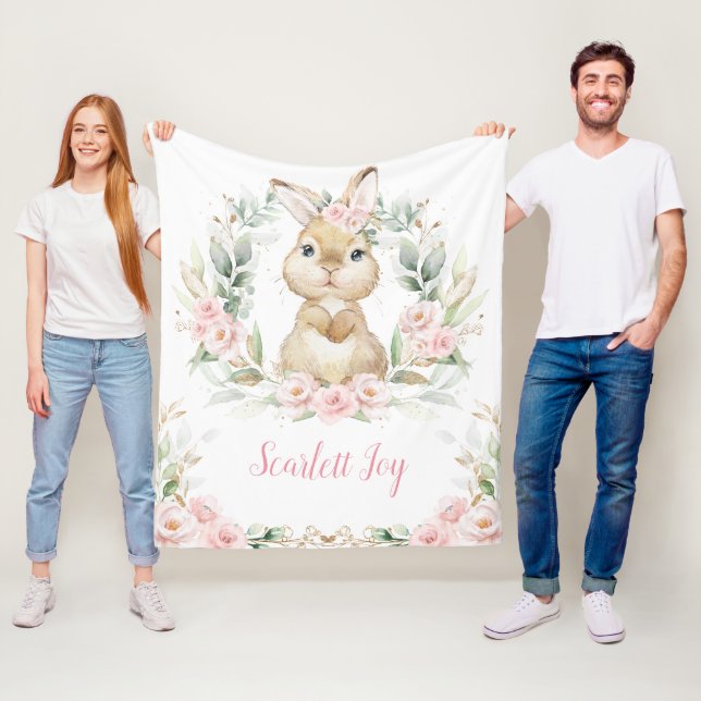 Couverture Polaire Lapin Rose Floral Lapin Vert Fille Nursery (En situation)