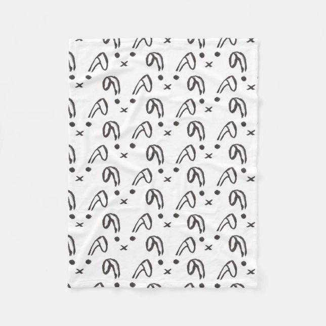 Couverture Polaire Lapin tiré par la main d'aquarelle blanche noire (Devant)