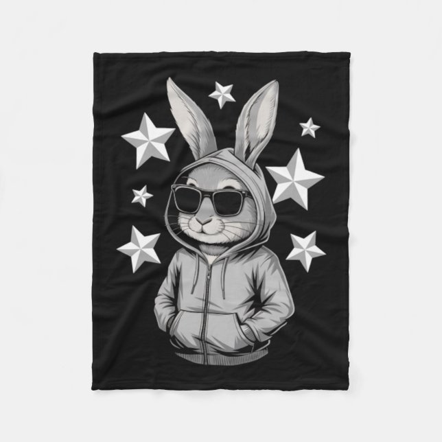 Couverture Polaire Lapin Visage Avec Lunettes De Soleil Lapin (Devant)