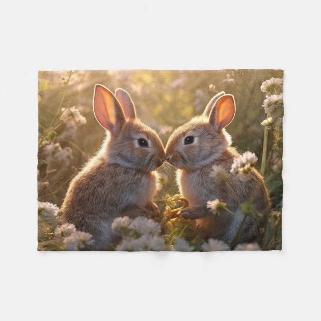 Couverture Polaire Lapins Adorables dans le Pré de Printemps Design (Devant (Horizontal))