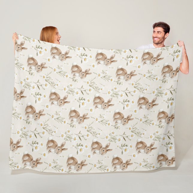 Couverture Polaire Lapins Fleurs de Marguerite (En situation)