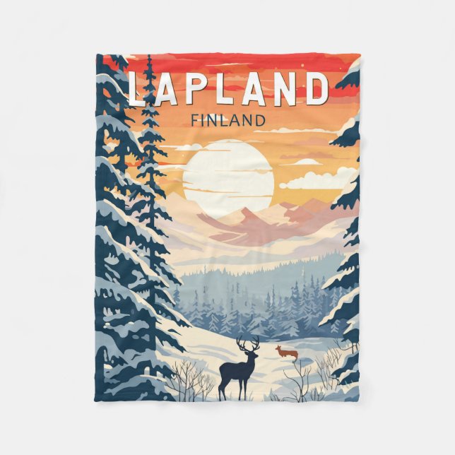 Couverture Polaire Lapland Finlande Travel Art Vintage (Devant)
