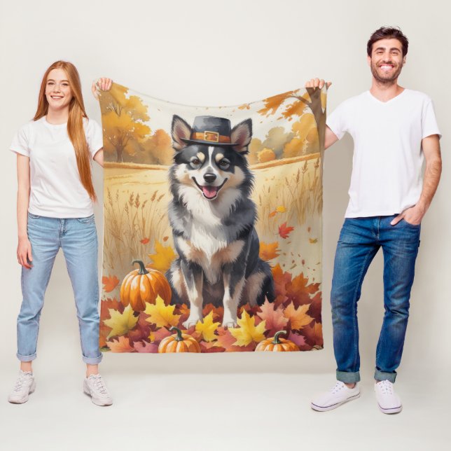 Couverture Polaire Lapphund Finlandais À L'Automne Laisse L'Art Thank (En situation)