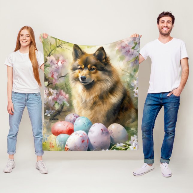 Couverture Polaire Lapphund finlandais avec oeufs de Pâques (En situation)