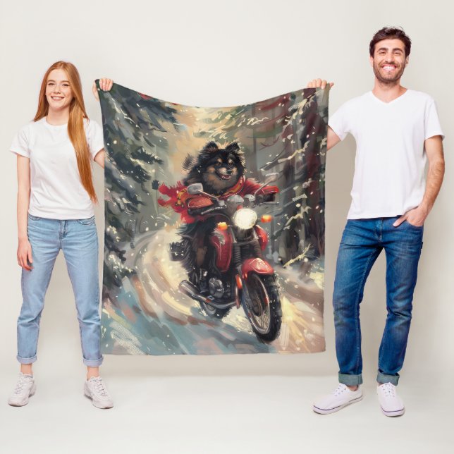 Couverture Polaire Lapphund Finlandais Chien à cheval Moto Noël (En situation)