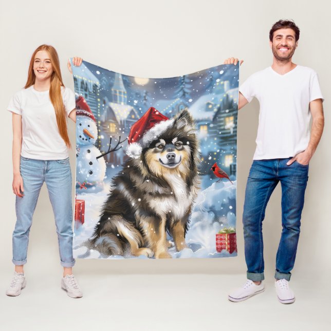 Couverture Polaire Lapphund finlandais Winter Wonderland Noël Joie (En situation)