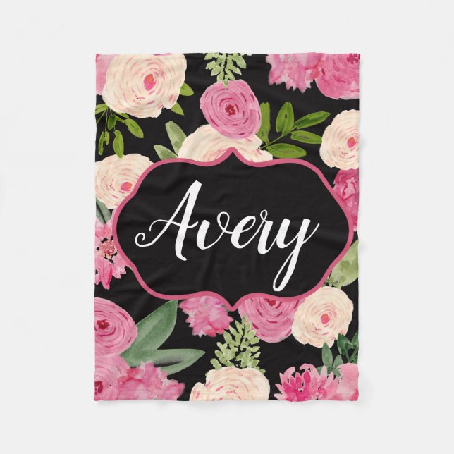 Couverture Polaire L'aquarelle noire personnalisée fleurit la (Devant)