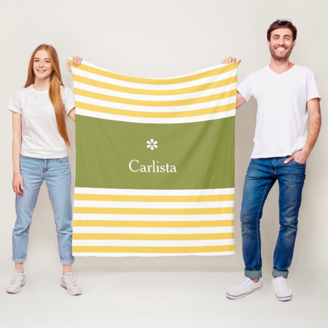 Couverture Polaire Larges bandes horizontales jaunes Vert Nom Faisée (En situation)