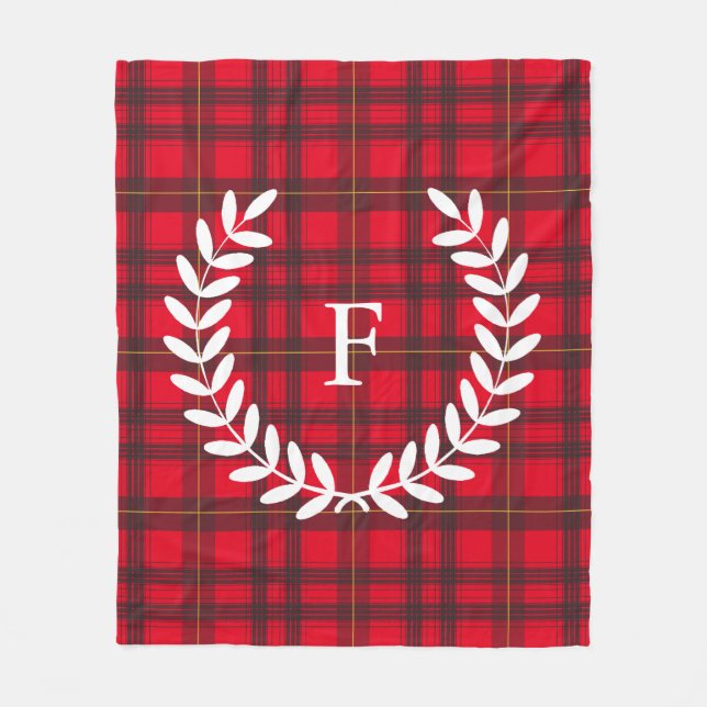 Couverture Polaire Laurel blanc gris et rouge Tartan | Personnalisé (Devant)
