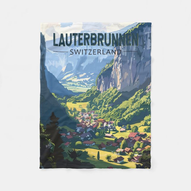 Couverture Polaire Lauterbrunnen Suisse Travel Art Vintage (Devant)
