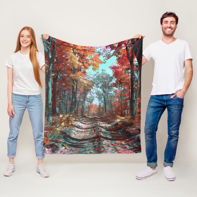 Couverture Polaire L'automne s'étend dans les bois de feuille rouges (En situation)