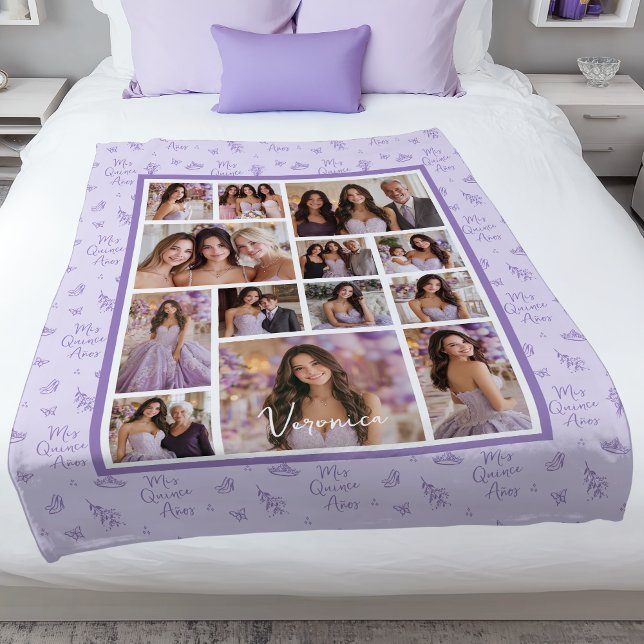 Couverture Polaire Lavender Mis Quince Años Quinceanera (Shown on a Medium 50" x 50" blanket)