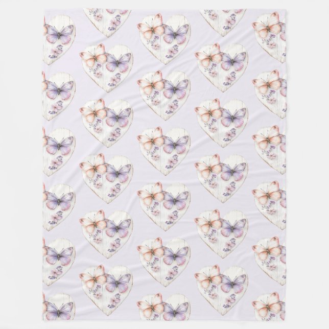 Couverture Polaire Lavender Pink Floral Heart Butterflies Birthday (Devant)