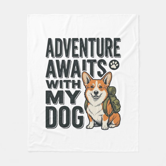 Couverture Polaire L'aventure attend avec mon chien design de randonn (Devant)