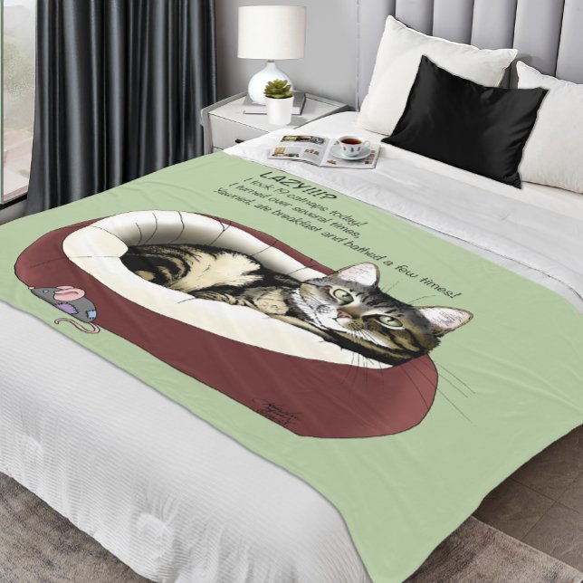 Couverture Polaire Lazy Cat Bed Green drôle (Créateur téléchargé)