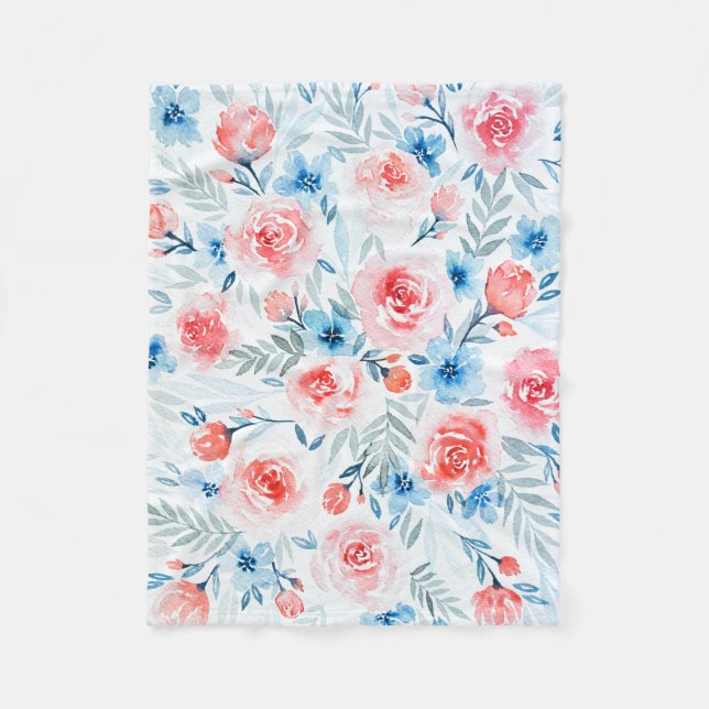 Couverture Polaire Le bleu rose de roses fleurit le motif floral (Devant)
