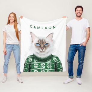 Couverture Polaire Le chandail   de chat de Kitty ajoutent votre nom