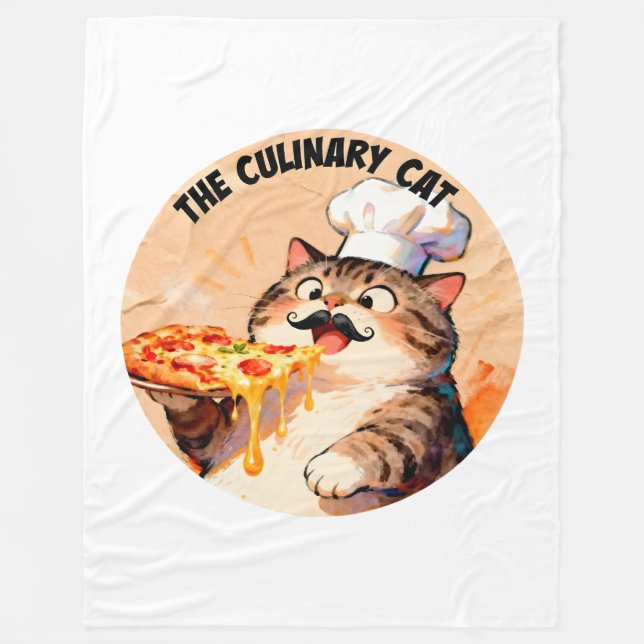 Couverture Polaire Le Chat Culinaire avec le Chat Chef Pizza Tenant u (Devant)