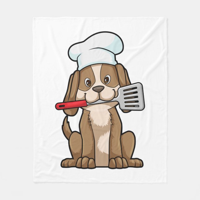 Couverture Polaire Le chien cuisinier avec le casquette et la spatule (Devant)