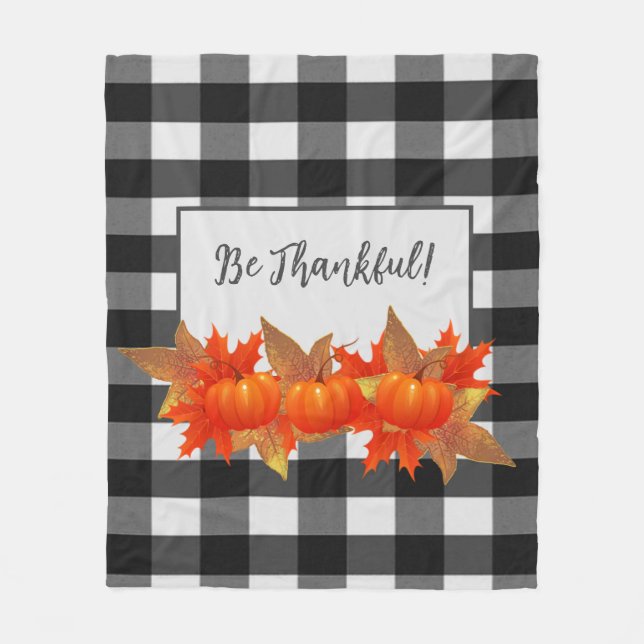 Couverture Polaire Le Citrouille de Thanksgiving Buffalo Plaid Blanch (Devant)